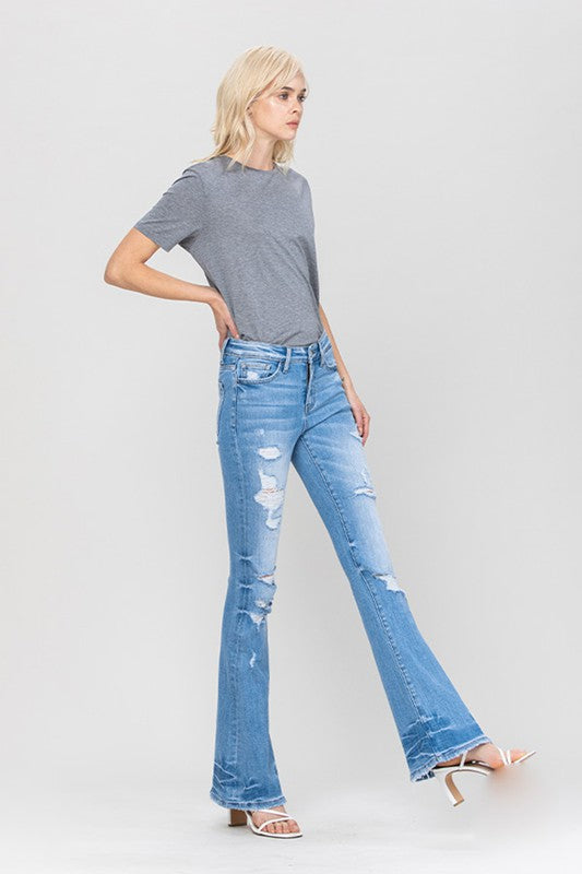 Distressed Mid Rise Flare Jeans by Flying Monkey