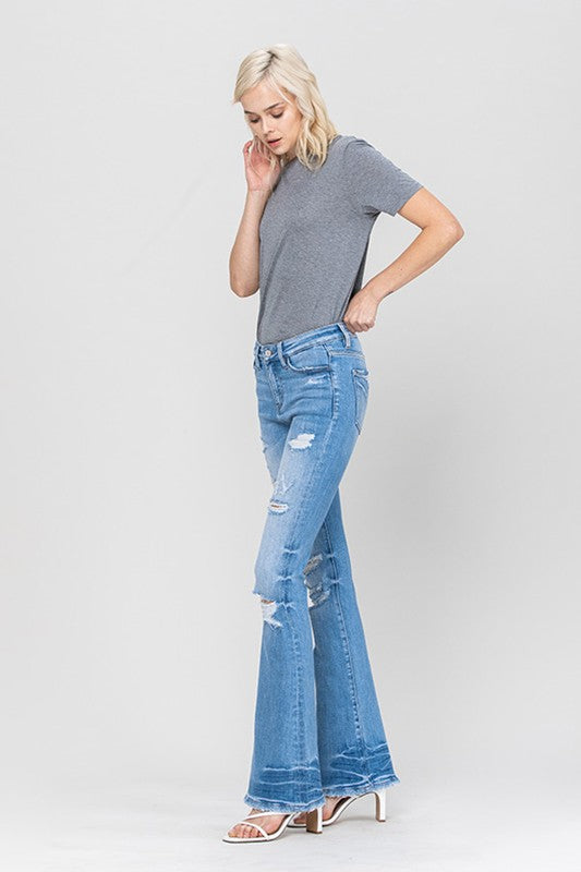 Distressed Mid Rise Flare Jeans by Flying Monkey