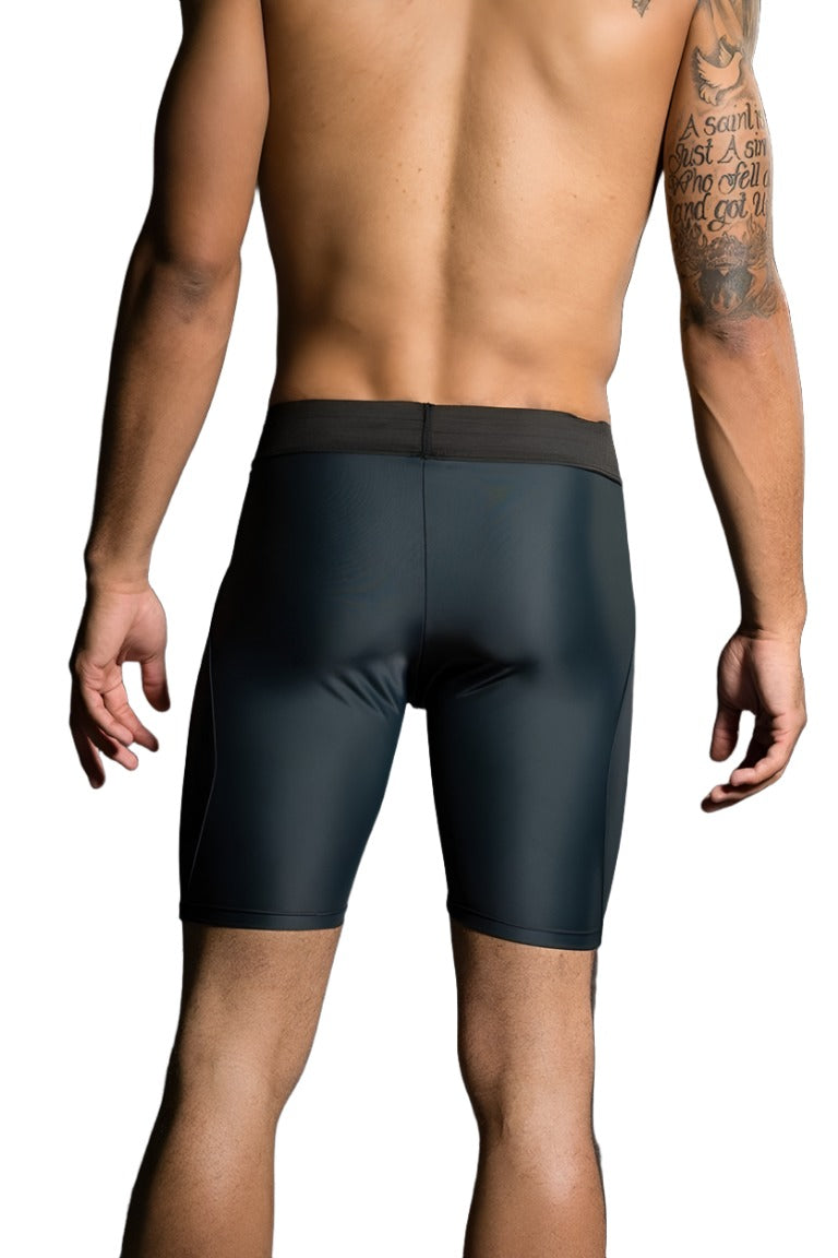 Last Chance! Onzie Hot Yoga Mens Fitted Shorts 508 - Charcoal - Back View