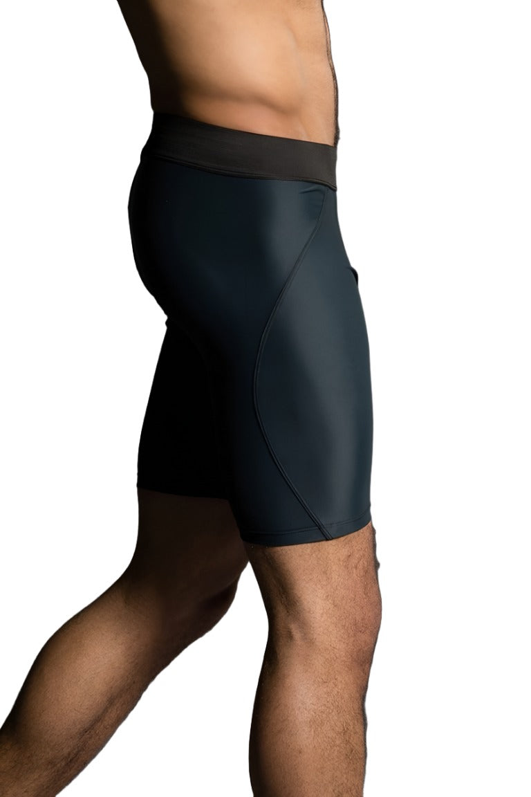 Last Chance! Onzie Hot Yoga Mens Fitted Shorts 508 - Charcoal - Side View