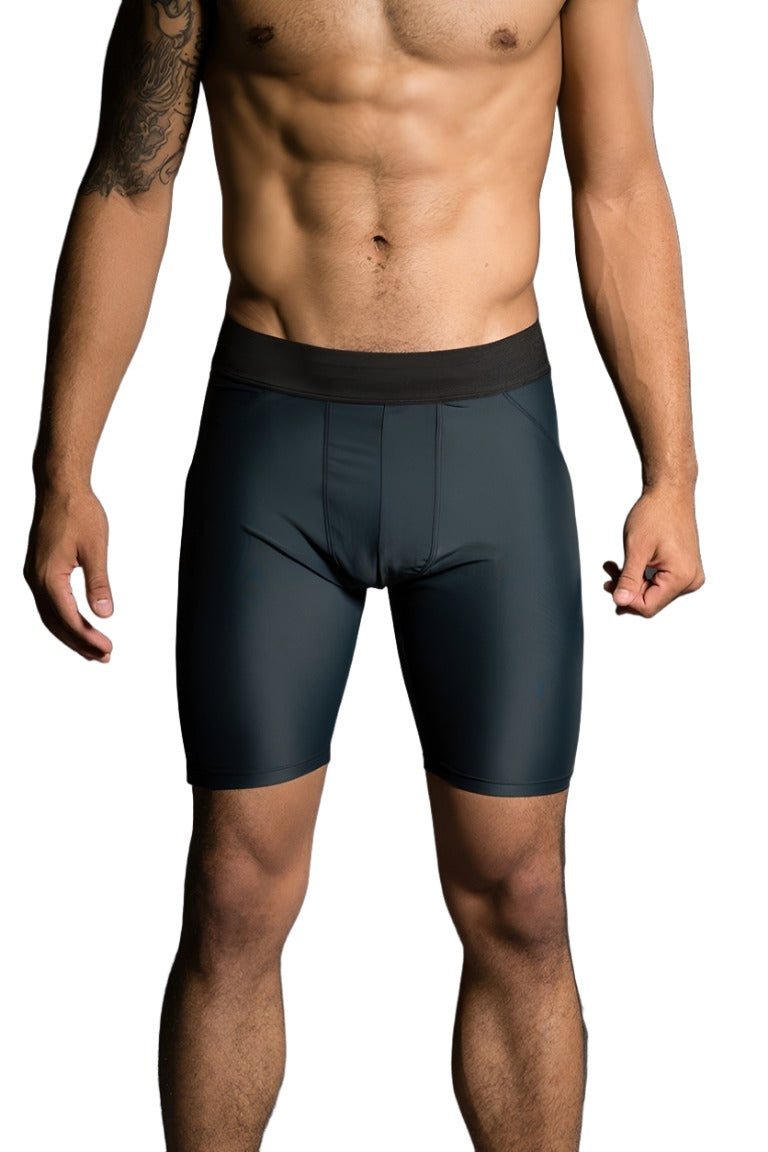 Last Chance! Onzie Hot Yoga Mens Fitted Shorts 508 - Charcoal - Front View