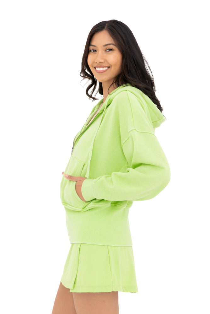 Mono B Fleece Hoodie Jacket KJ11571 Green Glow