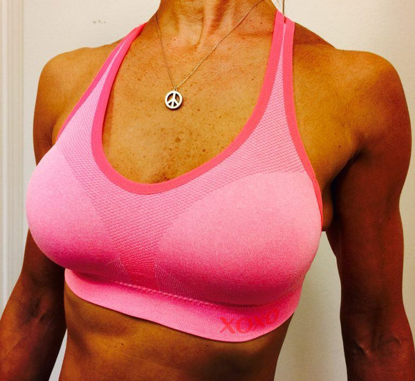 XOXO Double Strap Seamless Sports Bra - Heathered Coral -  front view