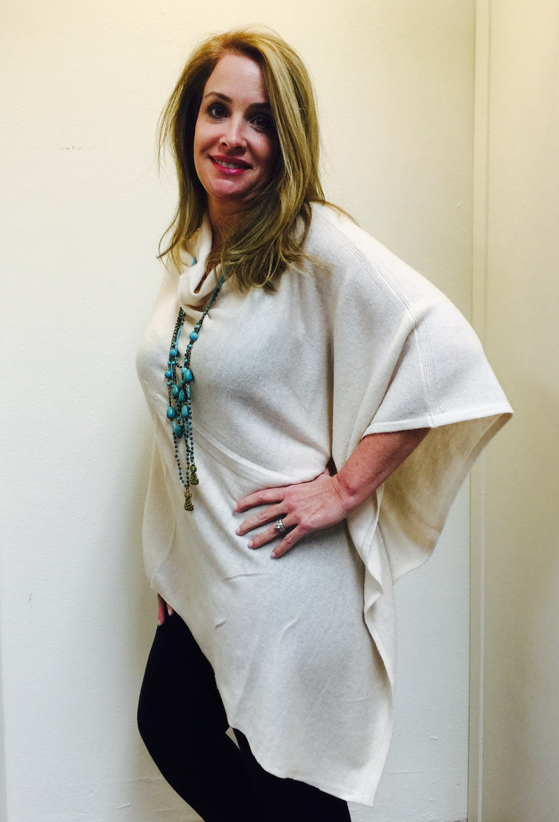 Cashmere Poncho from Nepal Cream - side view