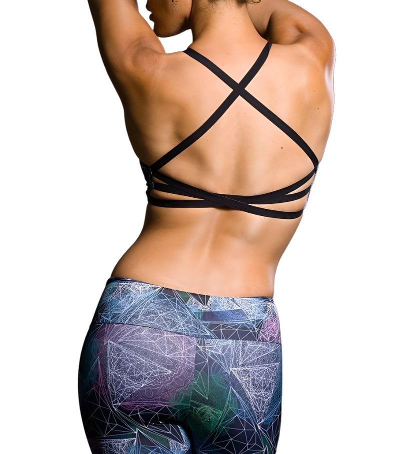 Onzie Hot Yoga X Back Elastic Bra Top 377 - Mathematics - rear view