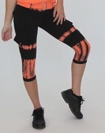 Equilibrium Activewear Tie Dyed Capri C344 - Coral-Black Tie Dye -  front view