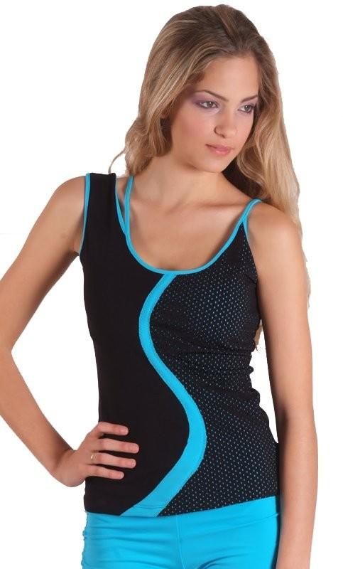Margarita Activewear Winding Path Long Top 1020 - Black/Turquoise - front view