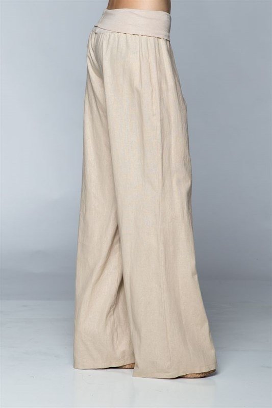 Love Tree Fold Over Linen Pants 093200 Taupe