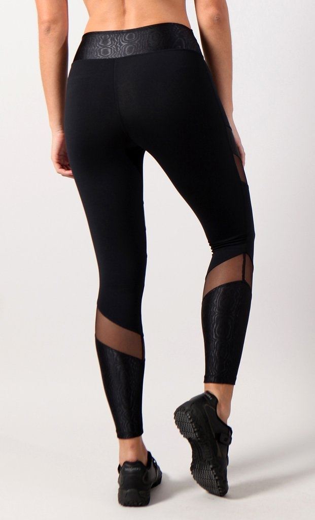 Equilibrium Activewear Legging L7015 Ava Black with Black Mesh - rear view