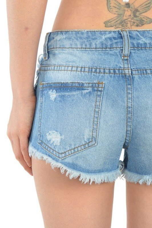 Signature 8 Cut Off Denim Shorts With Floral Patches S8111 - rear alt  view
