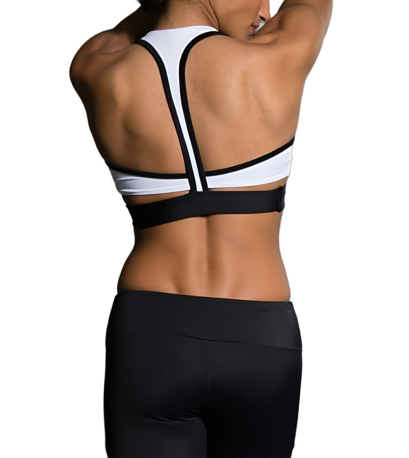 Onzie Hot Yoga Wrap Bra 3600 - Black/White - rear view