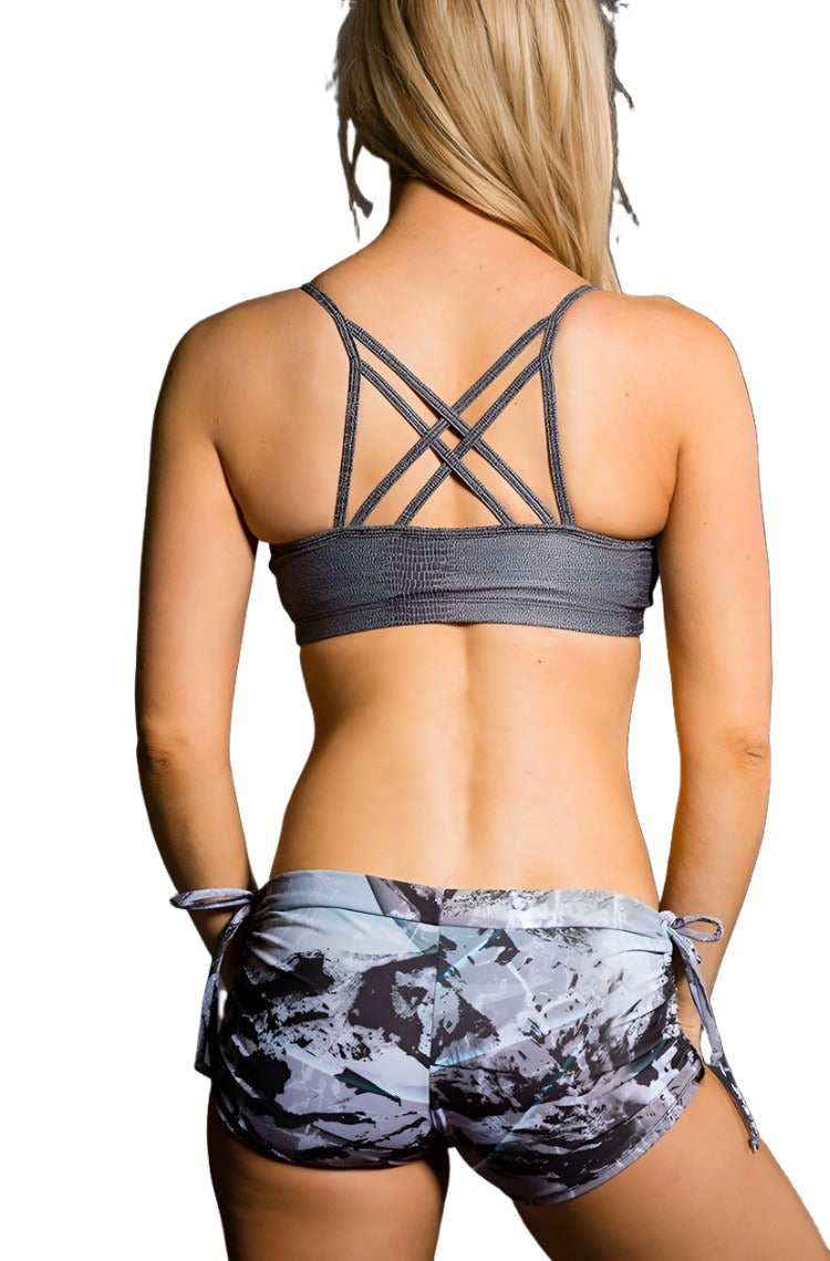 Onzie Hot Yoga Bound Bra 3023 - Charcoal Snake - rear view