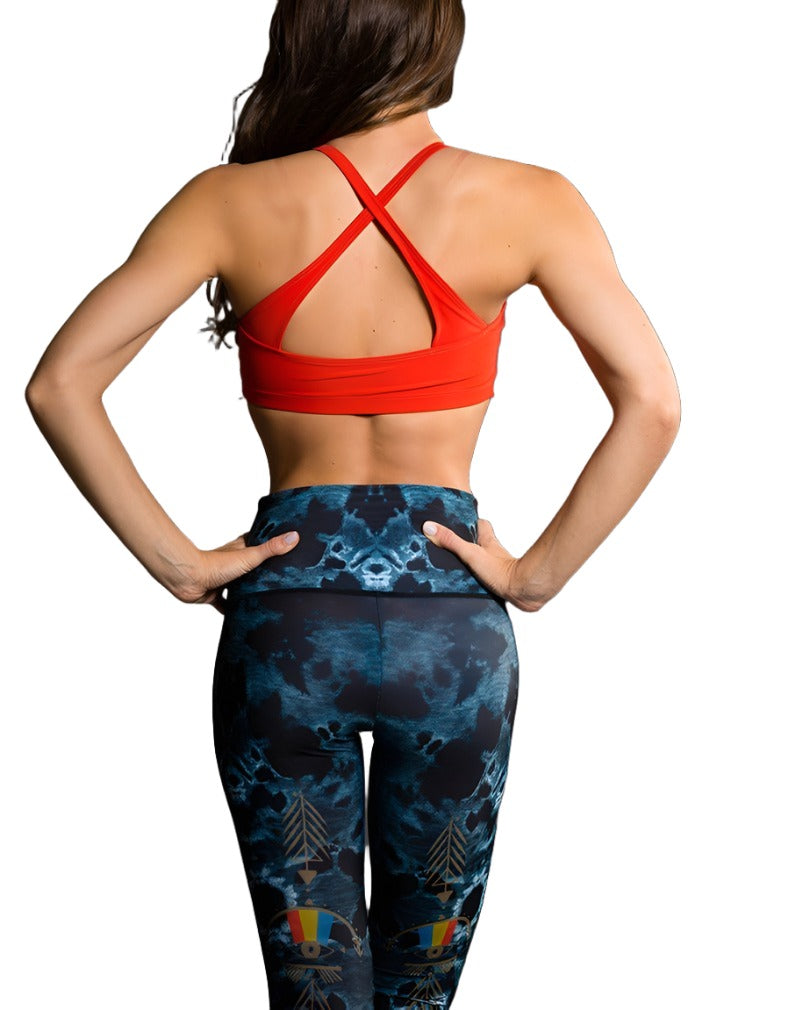 Onzie Hot Yoga Open Heart Bra 3039  - Hot Coral - rear view
