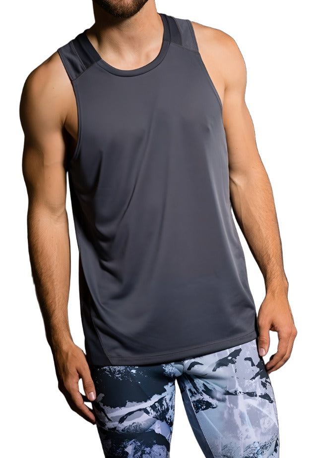 Onzie Hot Yoga Mens Muscle Tank 700 - Grey - front view