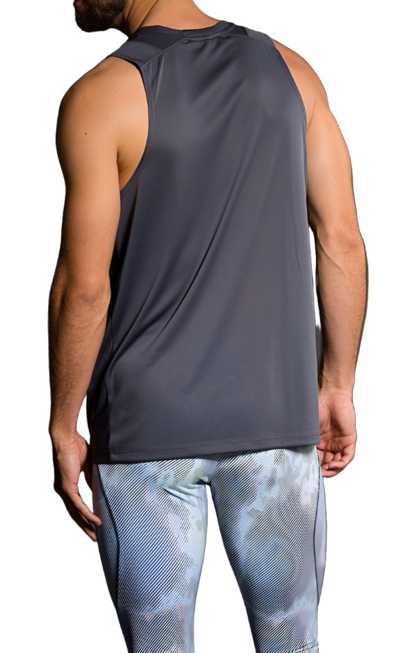 Onzie Hot Yoga Mens Muscle Tank 700 - Grey - rear view