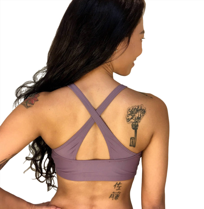 Onzie Hot Yoga Open Heart Bra 3039  - Purple Haze - rear view