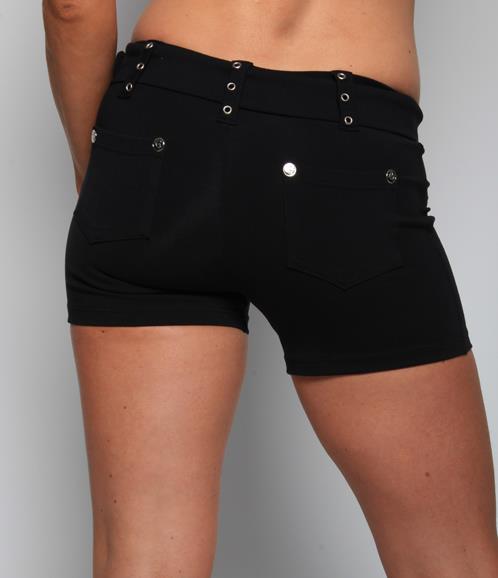 Equilibrium Activewear Solid Belted Shorts S502 - Black - rear view