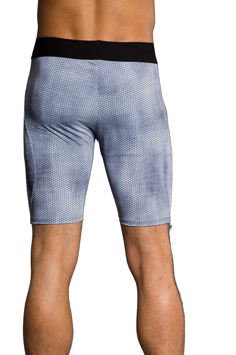 Onzie Hot Yoga Mens Fitted Shorts 508 - Honeycomb - rear alt view