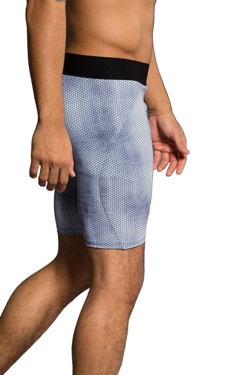 Onzie Hot Yoga Mens Fitted Shorts 508 - Mens Honeycomb - side view