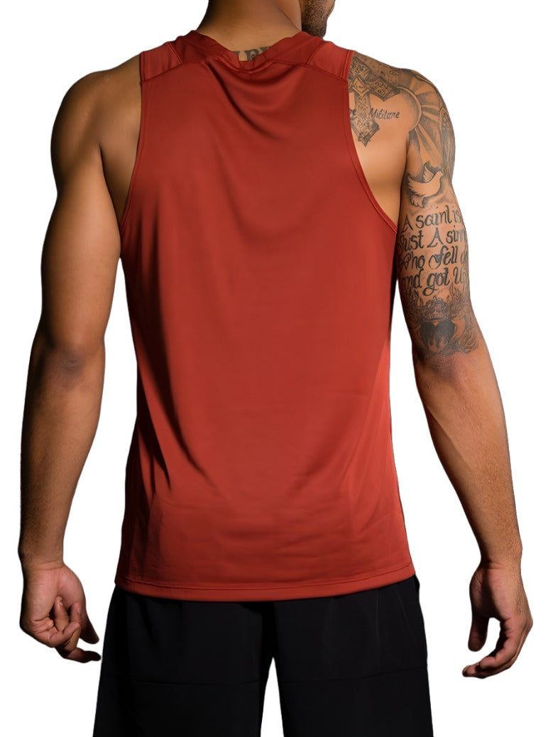 Onzie Hot Yoga Mens Muscle Tank 700 - Crimson - rear view