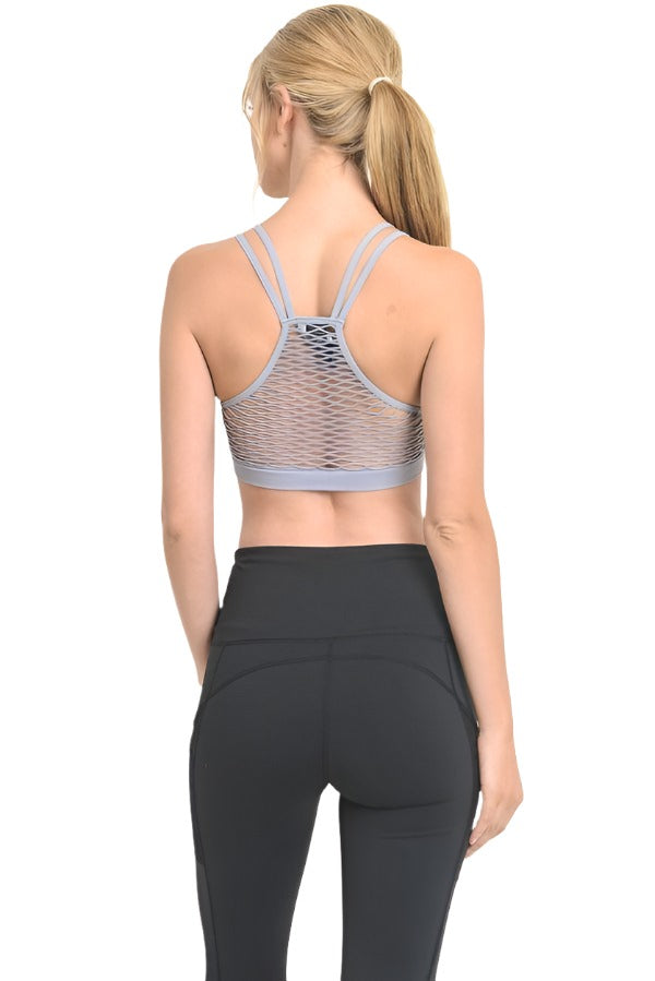 Mono B Seamless Open Back Top AT1961 - Light Blue MB - rear view