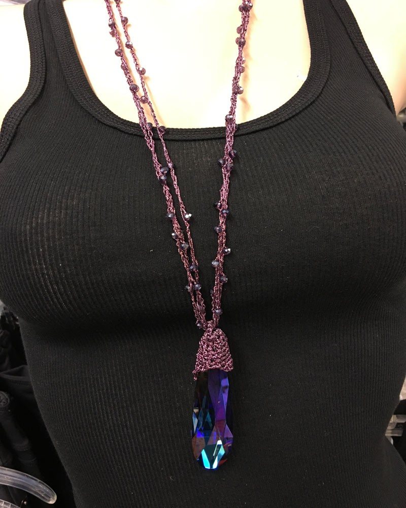 Crochet Crystal Necklace Purple