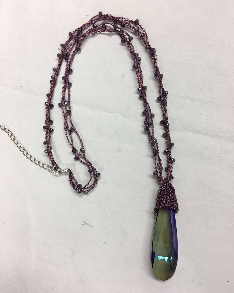 Crochet Crystal Necklace Purple