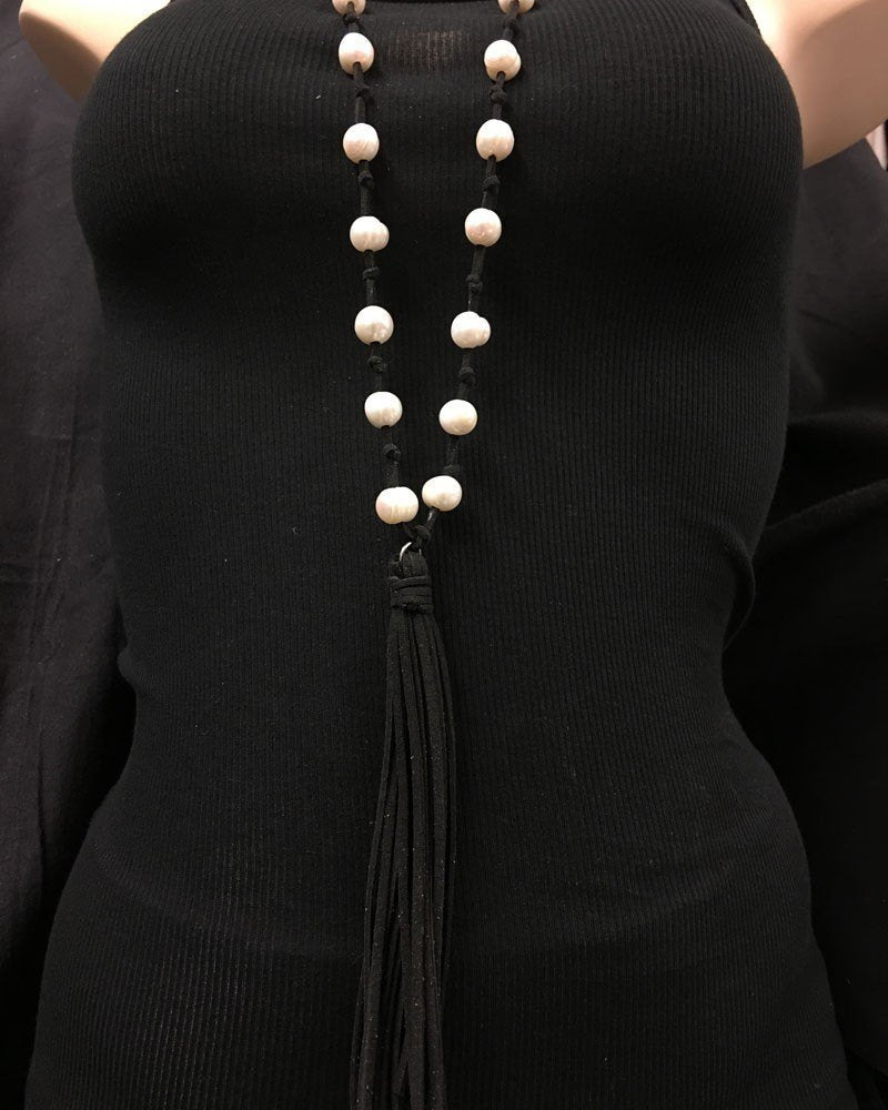 blue dress for baby girl Leather & Freshwater Pearls Tassel Necklace