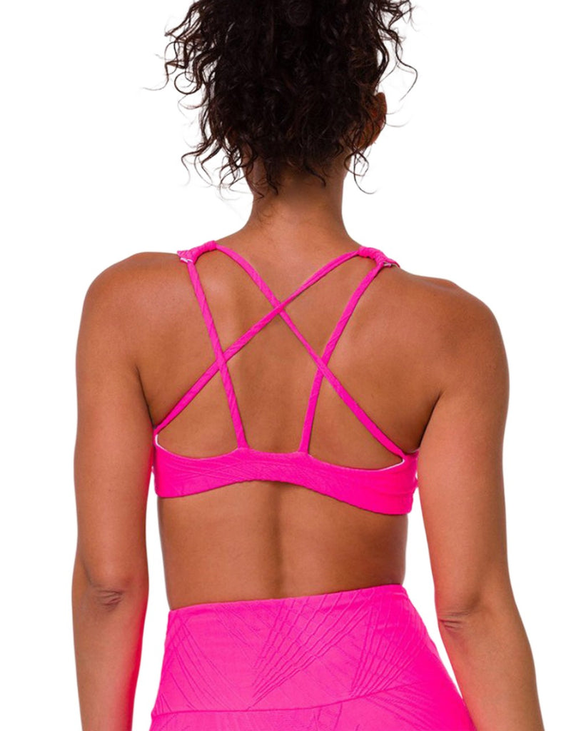 Onzie Hot Yoga Mudra Bra 3098 Selenite - Neon Pink - Back View