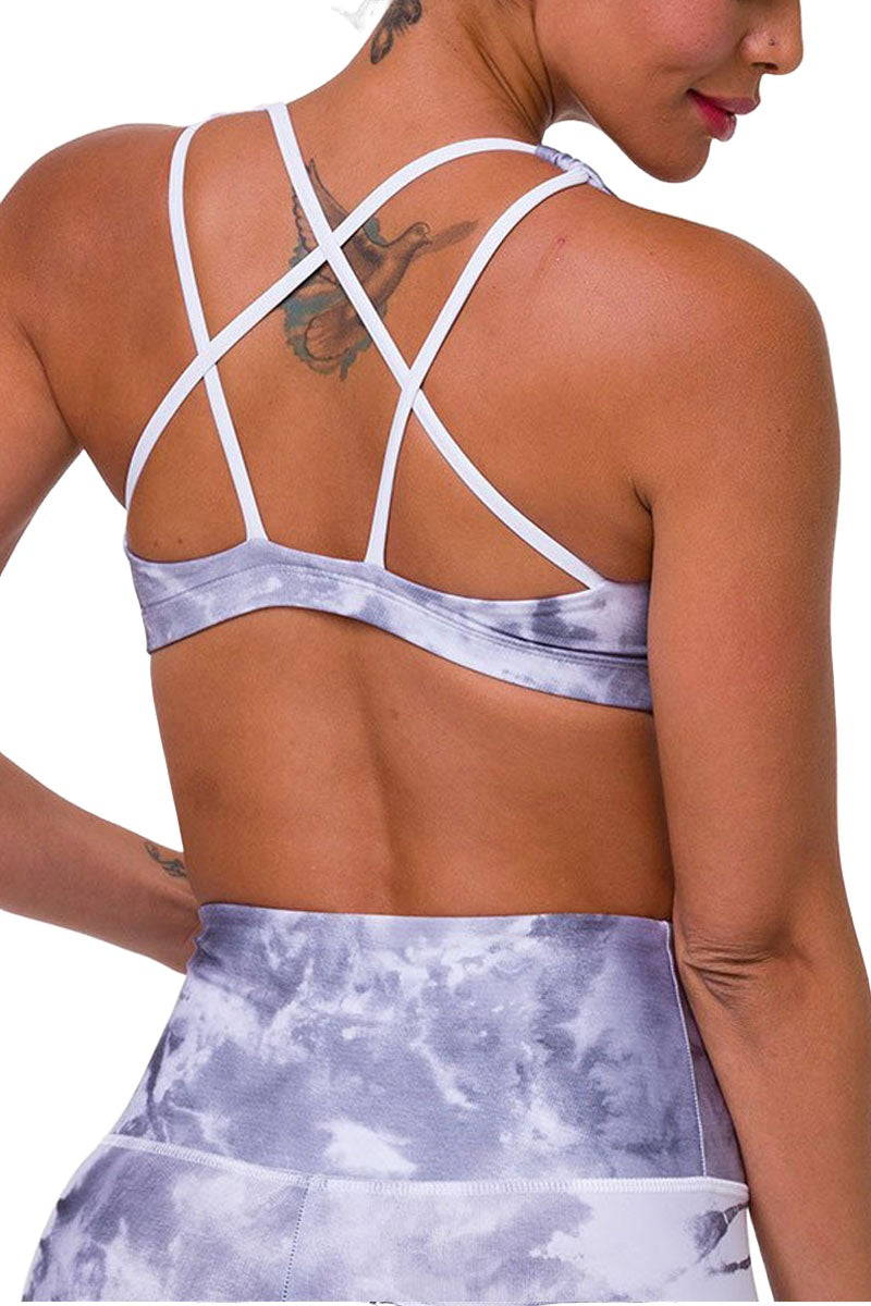 Onzie Hot Yoga Mudra Bra 3098 - Light Grey Tie Dye - rear view