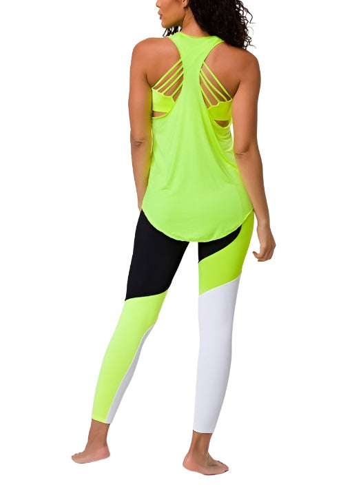 Onzie Hot Yoga Glossy Flow Tank Top 353 - Neon Yellow - Full Back View