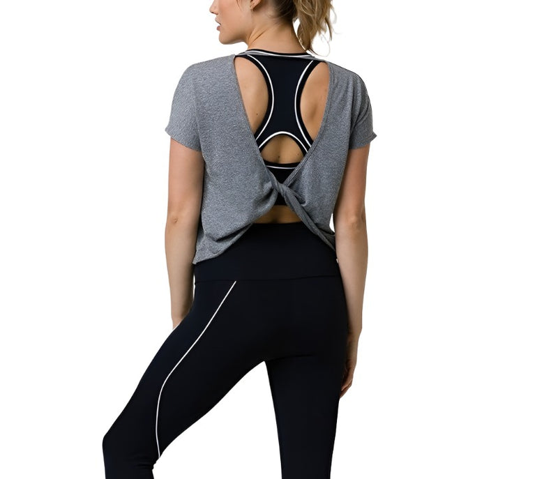 Onzie Hot Yoga Swing Back Top 3707 - Heather Grey - rear view