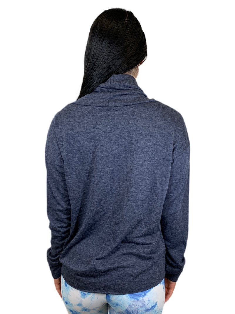 Onzie Yoga New Cowl Neck Top 3749 - Heather Blue - rear view
