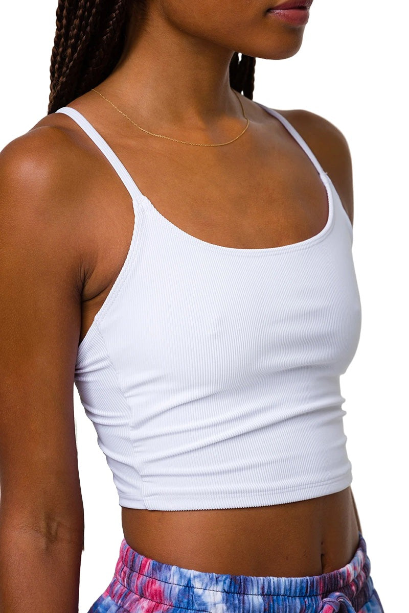 Onzie Flow Belle Cami Crop Top 3778 Ribbed - White Rib - front view