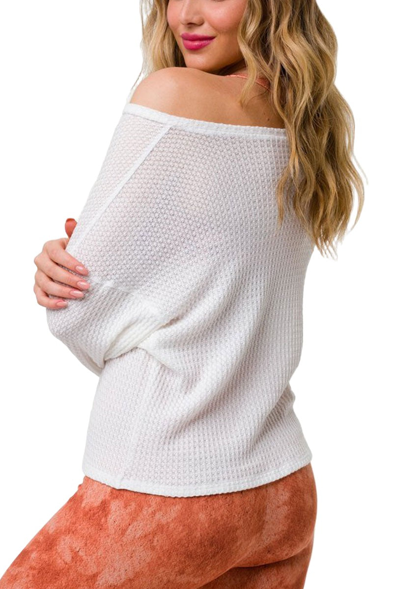 Onzie Waffle Sustainable Long Sleeve Top 3784 - Ivory - rear alt view