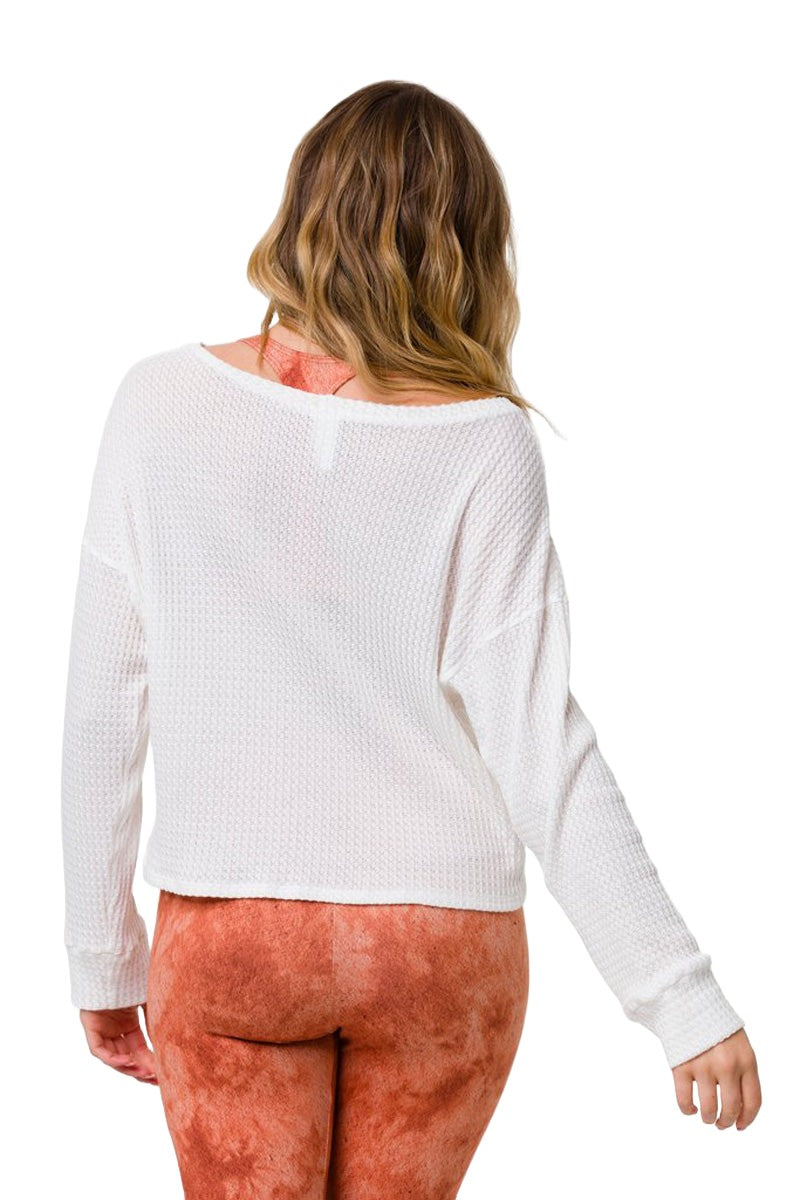 Onzie Waffle Sustainable Long Sleeve Top 3784 - Ivory - rear view