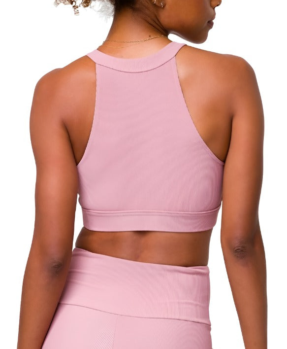 Onzie High Neck Ribbed Cropped Top 3789 - Antique Rose - Back View