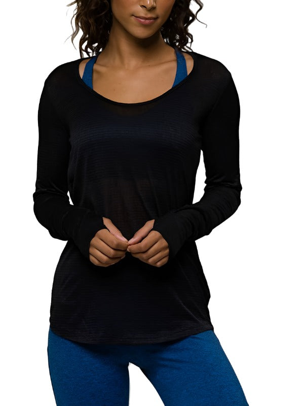 Onzie Hot Yoga Wave Long Sleeve Top 385 - Black - front view