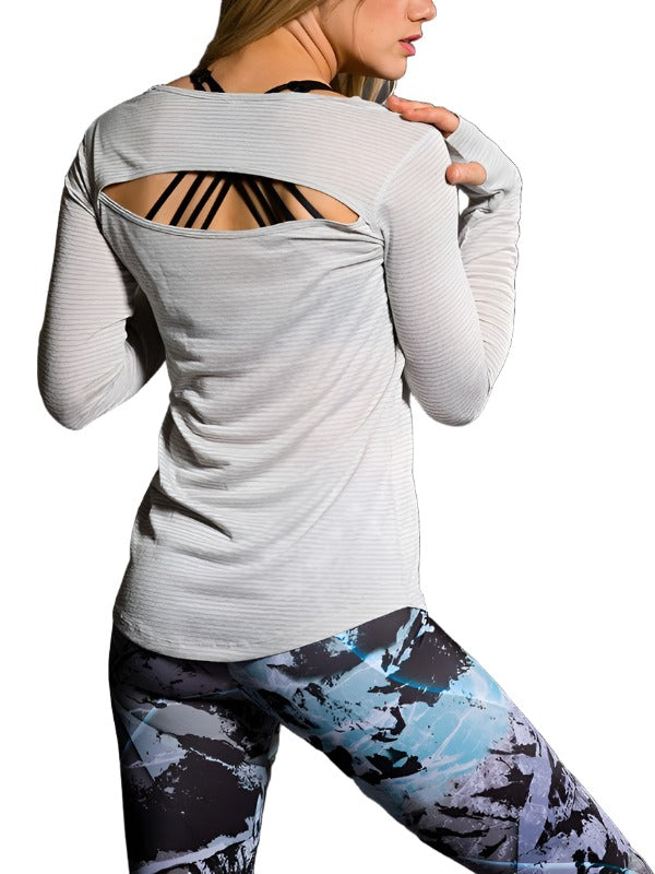 Onzie Hot Yoga Wave Long Sleeve Top 385 - Grey - rear view