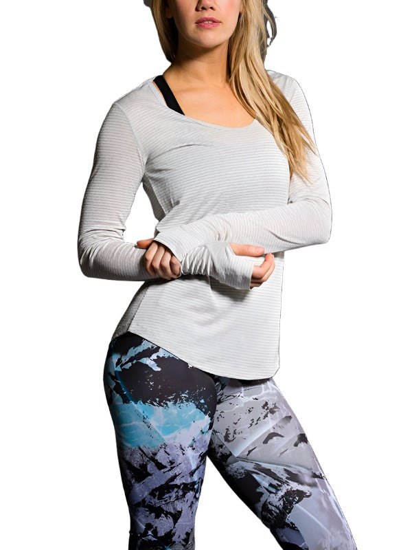 Onzie Hot Yoga Wave Long Sleeve Top 385 - Grey - front alt view