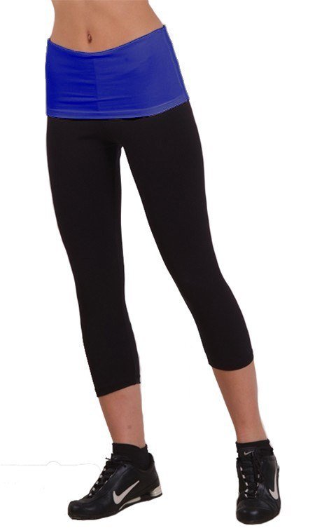 Margarita Activewear Roll Down Fitted Capri 301T - Black/Royal Blue - front view