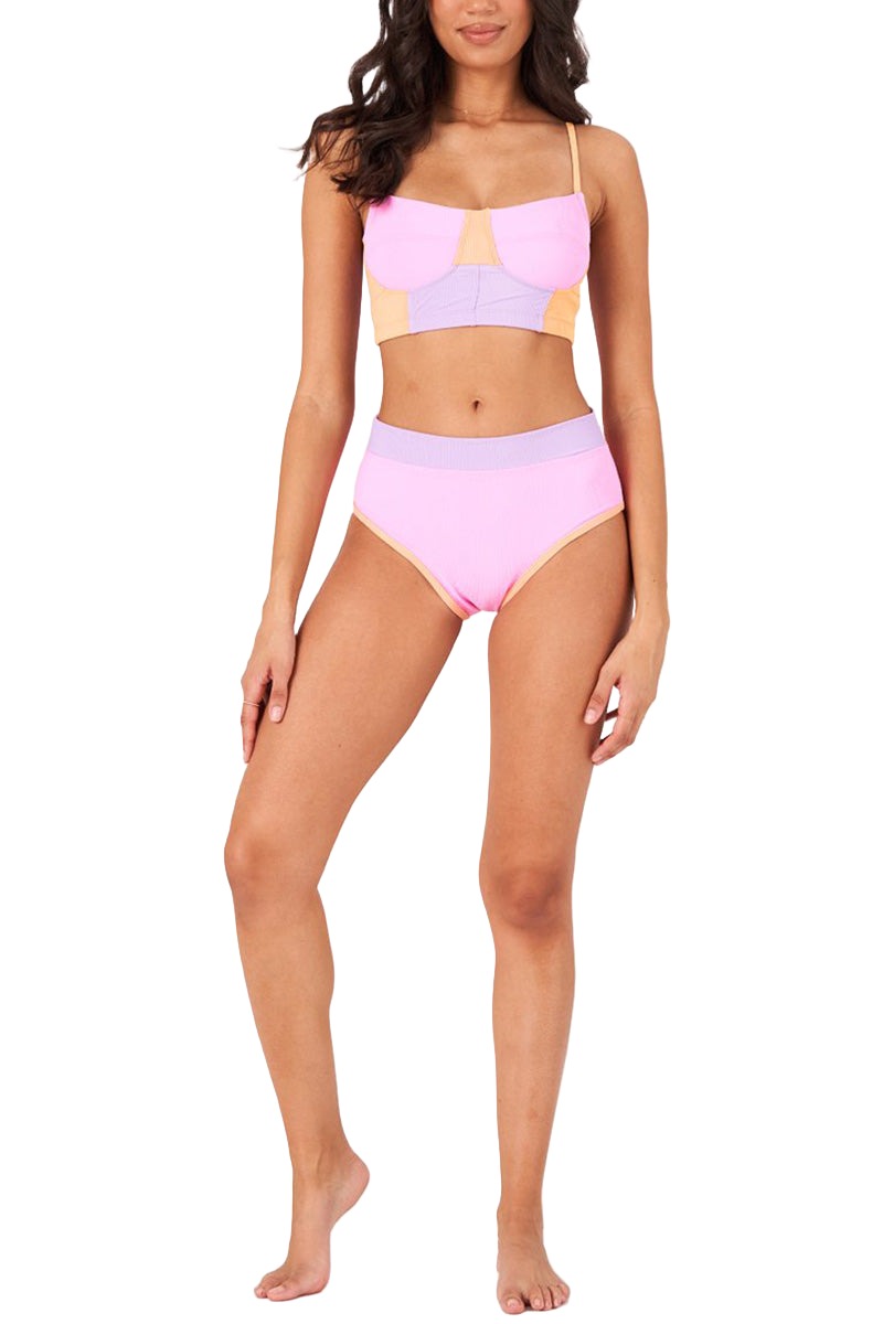 Onzie Yoga Le Femme Swim Bikini 6004 - Bubblegum Pink/Cantaloupe - Front Full View