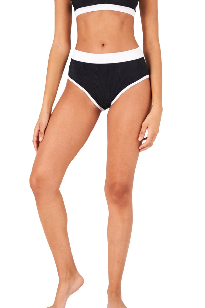 Onzie Yoga Le Femme Swim Bikini 6004 - Black White Rib - Front View