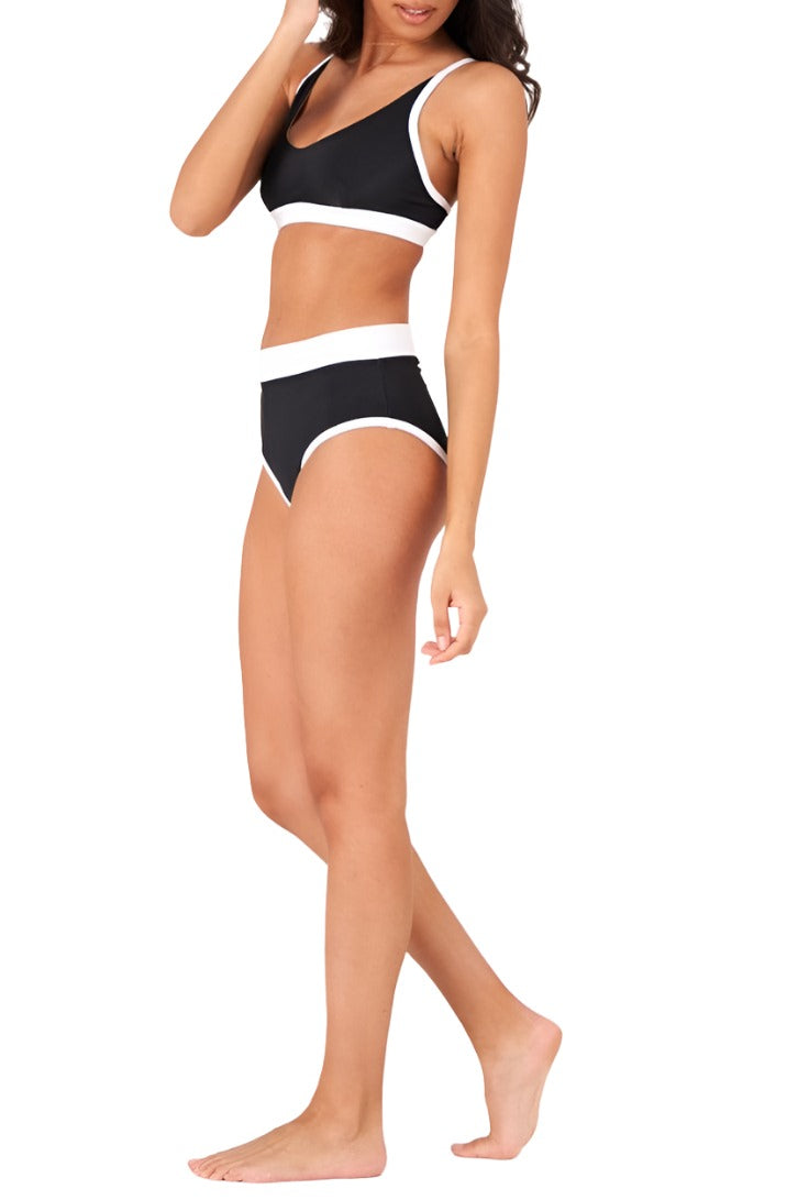 Onzie Yoga Le Femme Swim Bikini 6004 - Black White Rib - Side View2