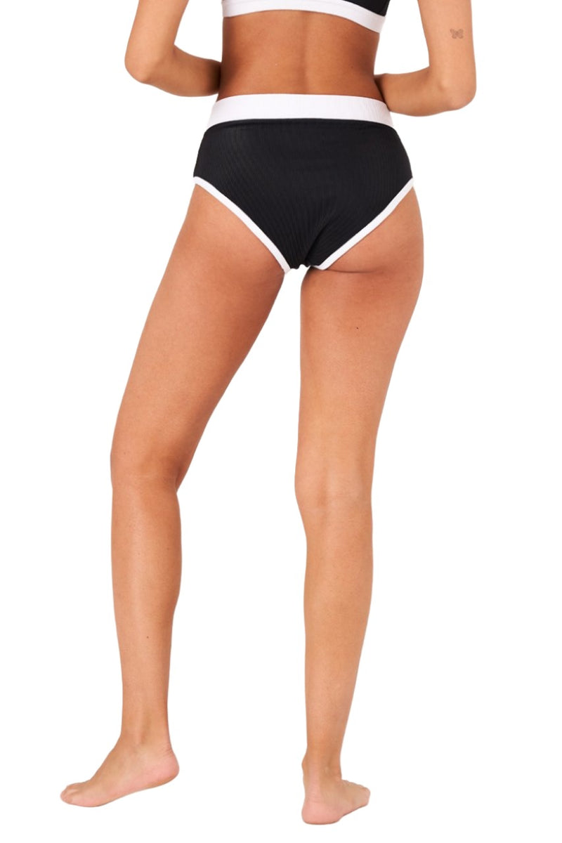 Onzie Yoga Le Femme Swim Bikini 6004 - Black White Rib - Back View