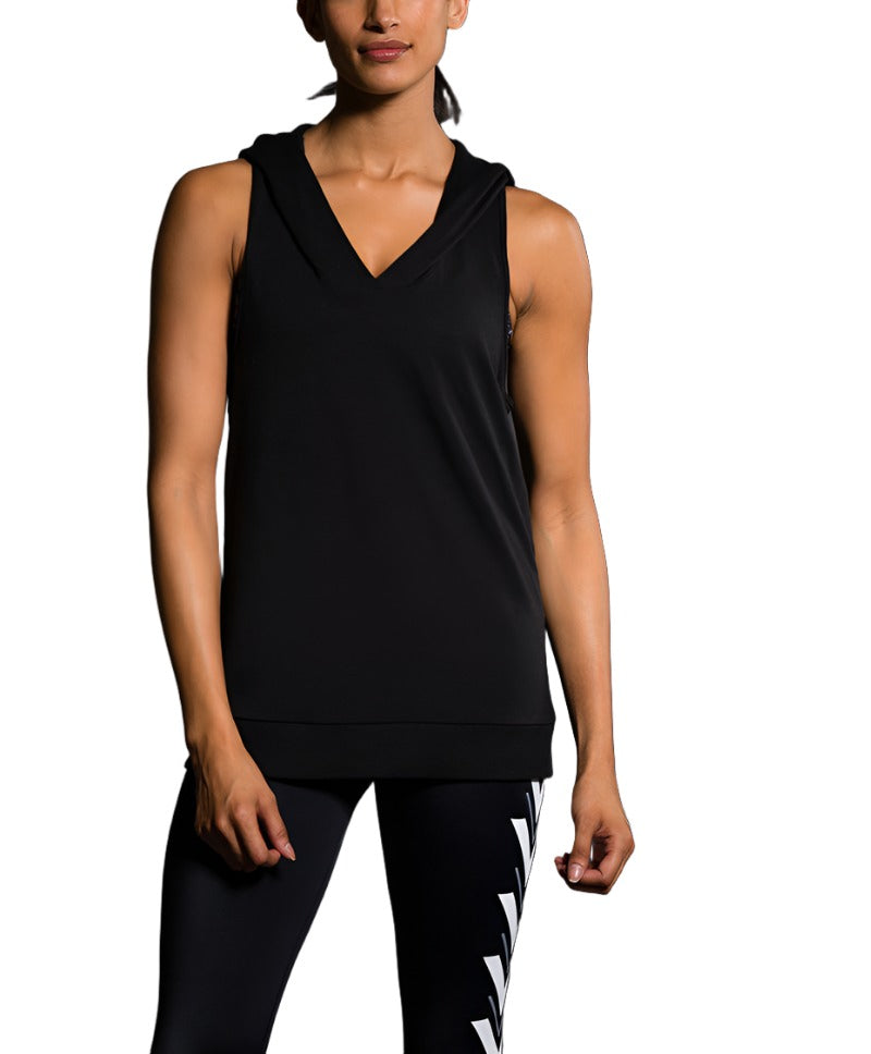 Onzie Hot Yoga Wear X Back Hoodie 606 - Black - Front View3