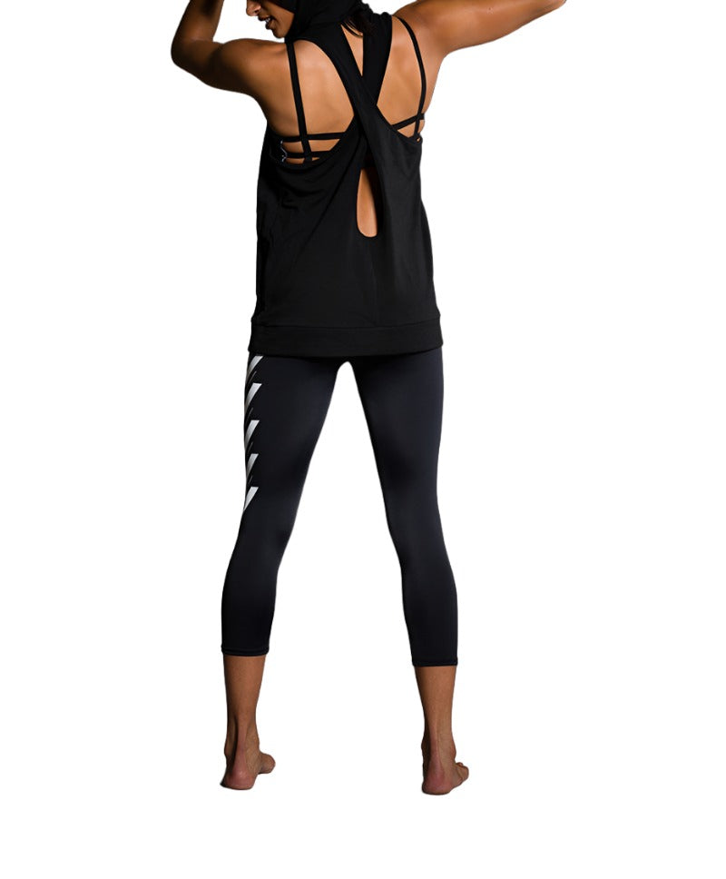Onzie Hot Yoga Wear X Back Hoodie 606 - Black - Back Full View