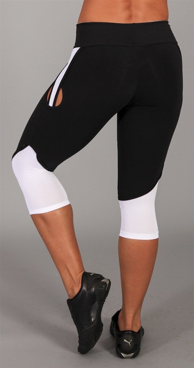 Equilibrium Activewear Muscle Enhancing Mesh Inset Capri C365 - Black/White -  rear view