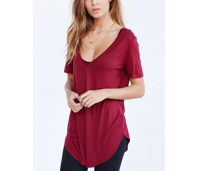Truly Madly Deeply Deep V Tee Shirt - Maroon - front view