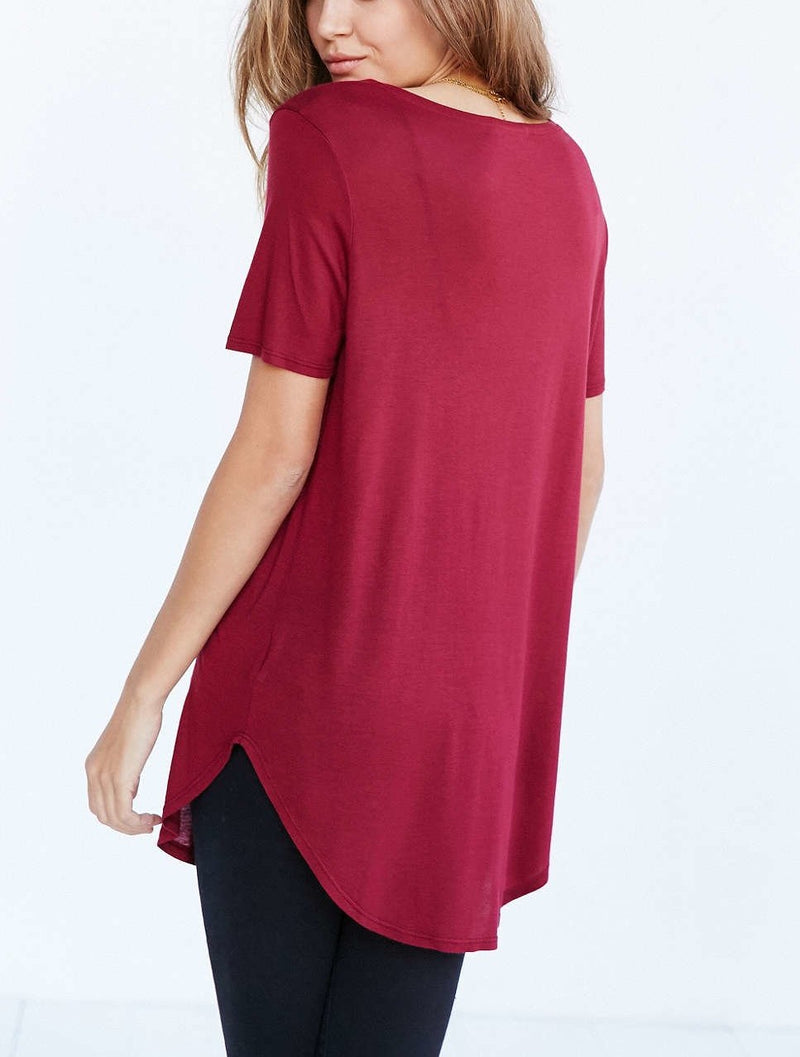 Truly Madly Deeply Deep V Tee Shirt - Maroon - rear alt view 